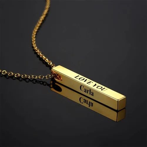 3D Bar Necklace in 18k Gold Plating