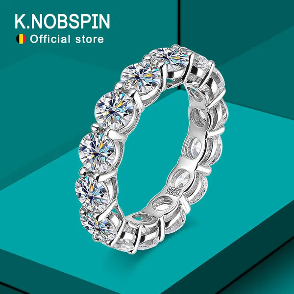 Knobspin 5mm 7ct D Color Moissanite Ring 925 Sliver Plated with White Gold Wedding Band Eternity Band Engagement Rings For Women