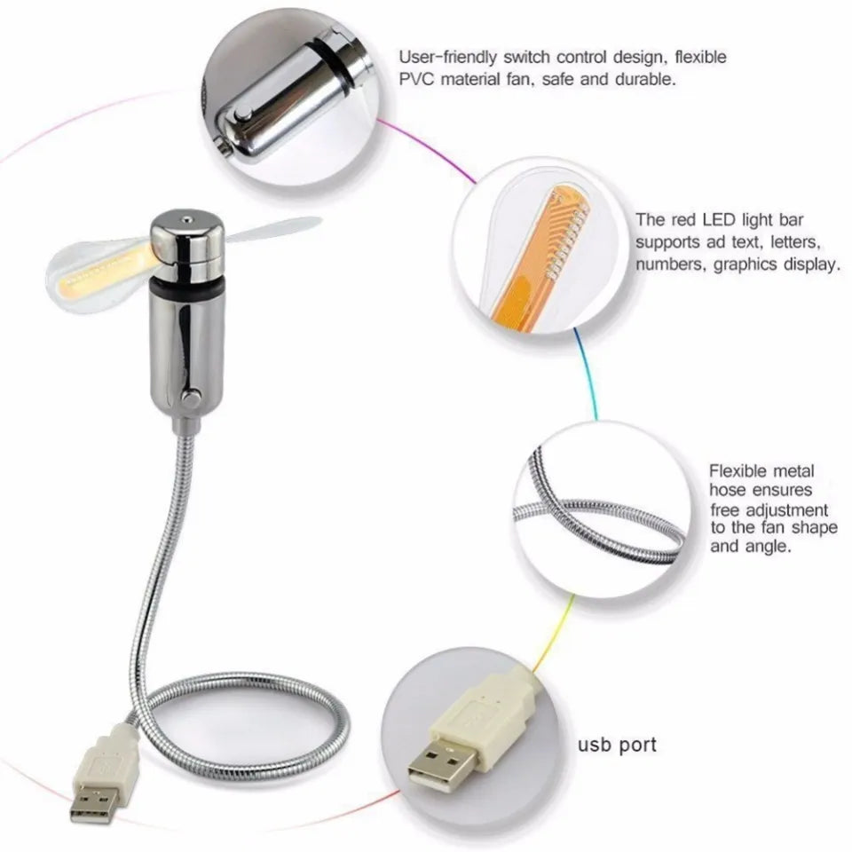 2-in-1 USB Fan & Clock with LED Lights