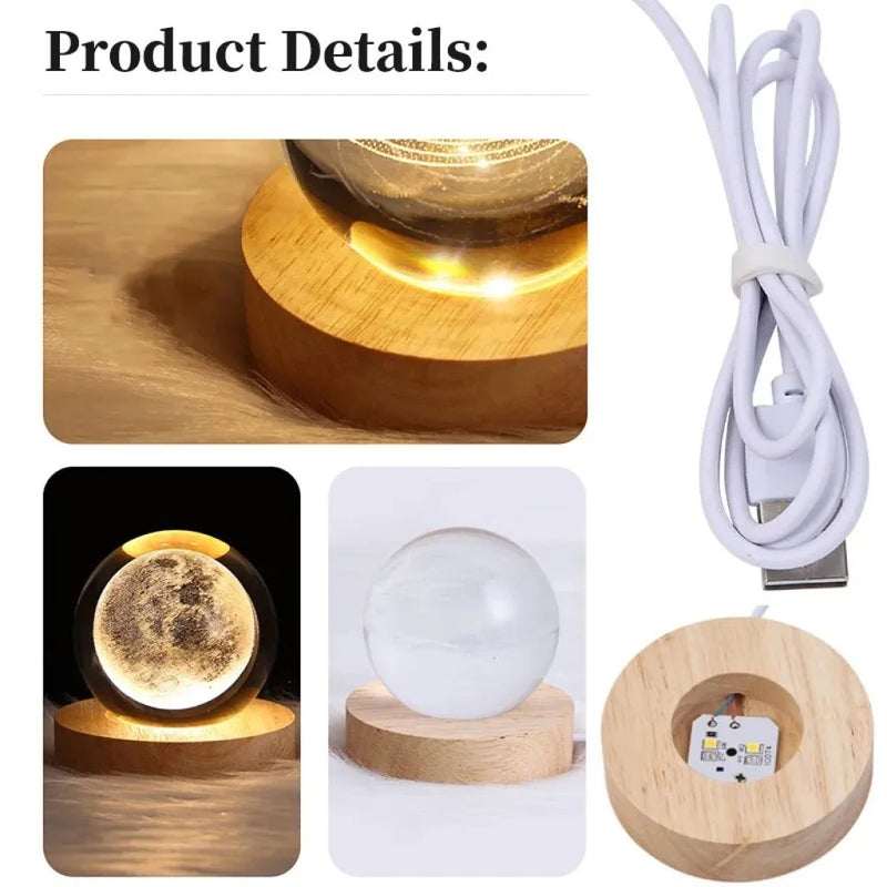 3D Crystal Ball Night Light Glowing Planet Galaxy Table Lamp USB (Different Designs)