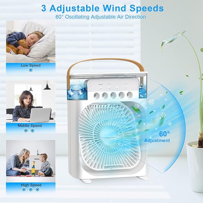 Portable Air Conditioner Fan, Mini Evaporative Air Cooler with 7 Colors LED Light