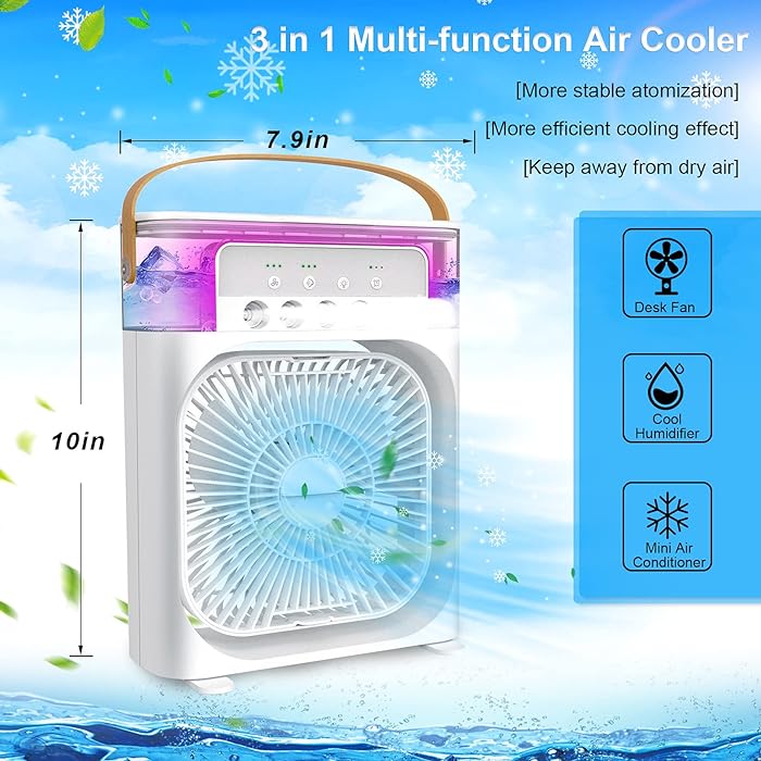 Portable Air Conditioner Fan, Mini Evaporative Air Cooler with 7 Colors LED Light