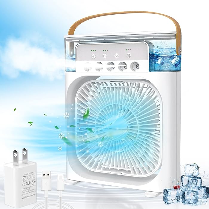 Portable Air Conditioner Fan, Mini Evaporative Air Cooler with 7 Colors LED Light