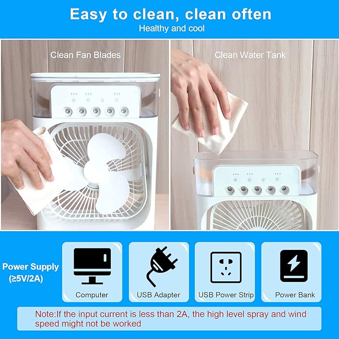 Portable Air Conditioner Fan, Mini Evaporative Air Cooler with 7 Colors LED Light