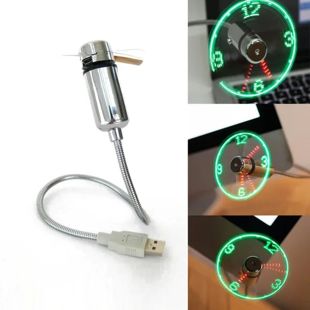 2-in-1 USB Fan & Clock with LED Lights