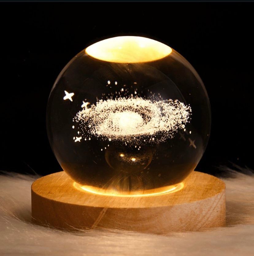 3D Crystal Ball Night Light Glowing Planet Galaxy Table Lamp USB (Different Designs)