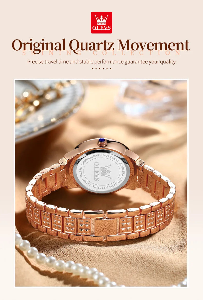 OLEVS Women's Watches Fashion Original Quartz Wrist Watch for Ladies Roman Dial Dazzling Diamond Waterproof Luminous Luxury New