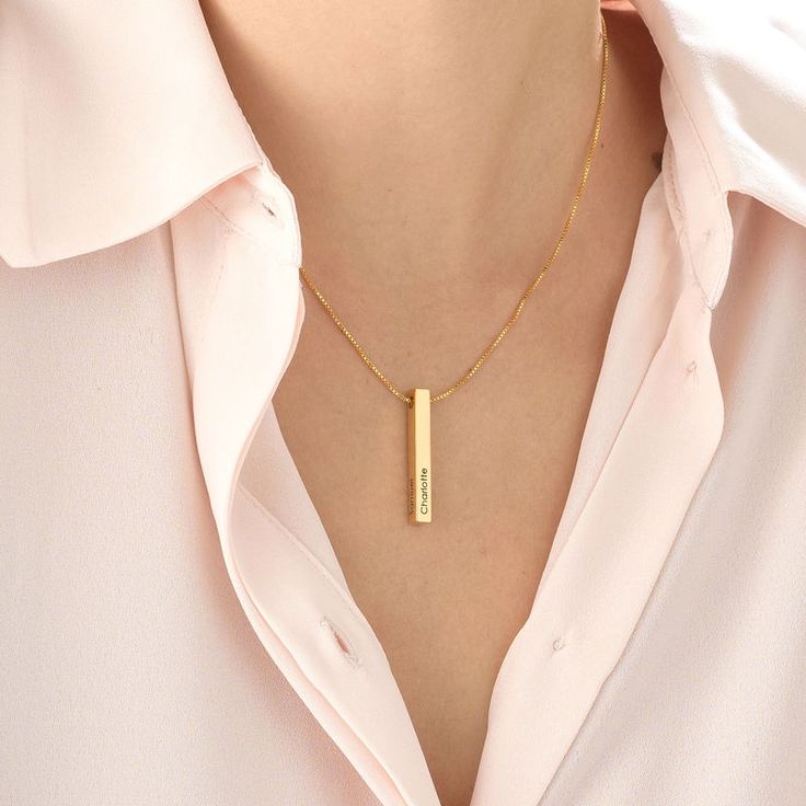 3D Bar Necklace in 18k Gold Plating