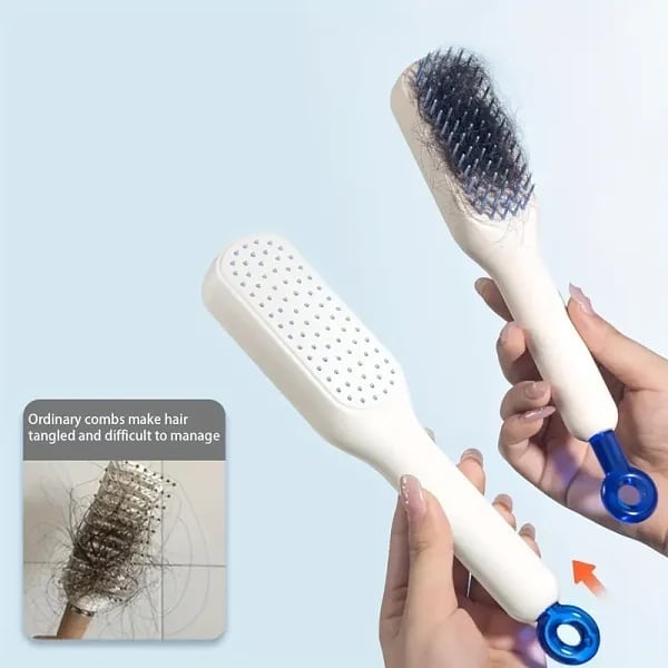 Self Cleaning Hair Brush For Women Easy to Clean-Massage Retractable Bristle Hairbrush for Effortless Hair Removal & Cleaning