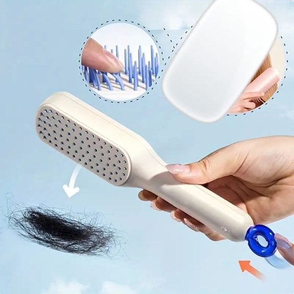 Self Cleaning Hair Brush For Women Easy to Clean-Massage Retractable Bristle Hairbrush for Effortless Hair Removal & Cleaning