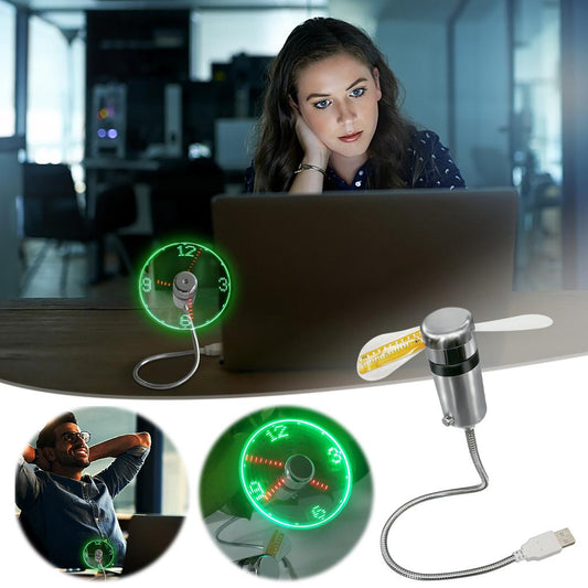 2-in-1 USB Fan & Clock with LED Lights