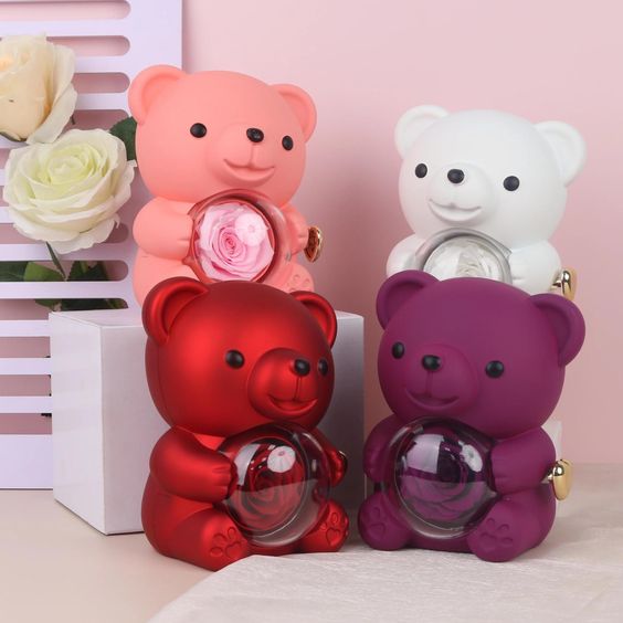 Exquisite Teddy Bear Gift Box with Eternal Rose & Custom Jewelry