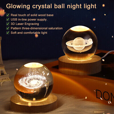 3D Crystal Ball Night Light Glowing Planet Galaxy Table Lamp USB (Different Designs)